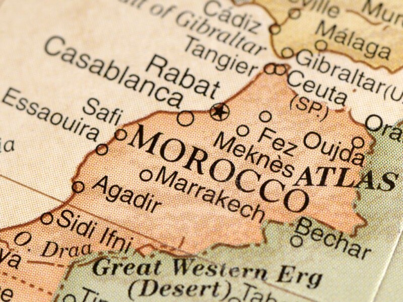 Detailed map of Morocco showing cities, regions, and Atlas Mountains