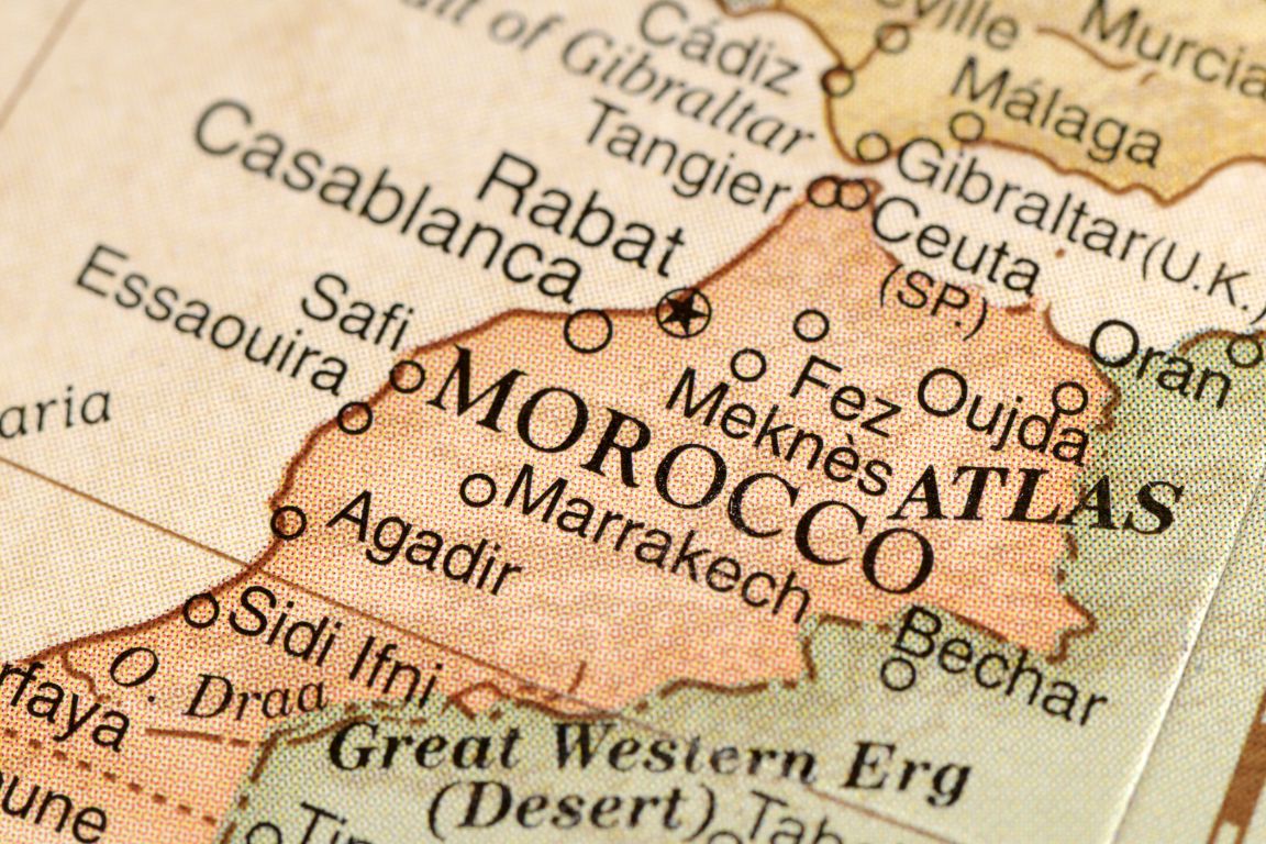Detailed map of Morocco showing cities, regions, and Atlas Mountains