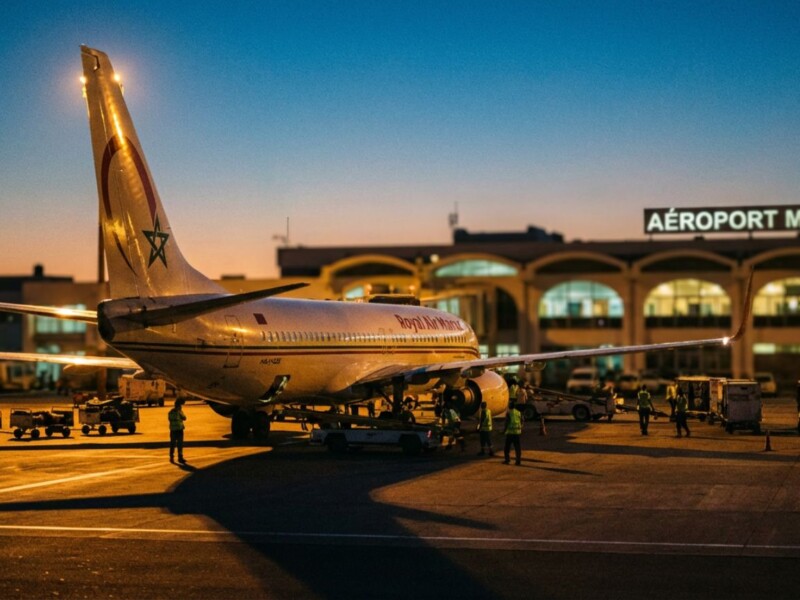 Royal Air Maroc airplane parked at Aeroport Mohammed V Casablanca terminal